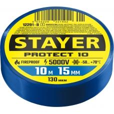 STAYER PROTECT-10, 15 мм х 10 м, 5 000 В, синяя, изолента ПВХ, Professional (12292-B)