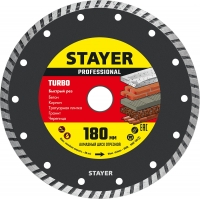 STAYER Turbo, 180 мм, (22.2 мм, 7 х 2.6 мм), сегментированный алмазный диск, Professional (3662-180)