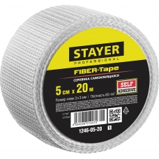 STAYER FIBER-Tape, 5 см х 20 м, 3 х 3 мм, самоклеящаяся серпянка, Professional (1246-05-20)