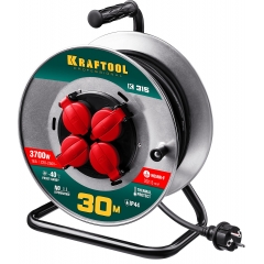 KRAFTOOL K-315, КГ, 3 x 1.5 мм2, 30 м, 3700 Вт, IP44, силовой удлинитель на стальной катушке (55085-30)