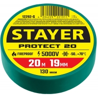 STAYER PROTECT-20, 19 мм х 20 м, 5 000 В, зеленая, изолента ПВХ, Professional (12292-G)