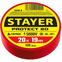 STAYER PROTECT-20, 19 мм х 20 м, 5 000 В, красная, изолента ПВХ, Professional (12292-R)