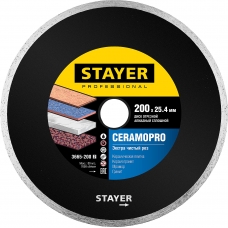 STAYER Сeramo-25, d 200 мм, (25.4 мм, 5 х 2.49 мм), сплошной алмазный диск, Professional (3665-200)