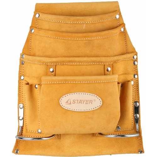STAYER кожаная, 2 скобы, поясная сумка для инструментов с 10 карманами, Professional (38517) в магазине Labirintpokupok.ru