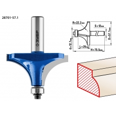 ЗУБР 57.1 x 29 мм, радиус 22 мм, фреза кромочная калевочная №1, Профессионал (28701-57.1)