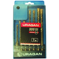 URAGAN 7 шт: 5 x 110, 6 x 110, 8 x 110, 6 x 160, 8 x 160, 10 x 160, 12 x 160 мм, набор SDS-plus буров (901-25554-H7)