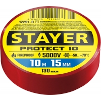 STAYER PROTECT-10, 15 мм х 10 м, 5 000 В, красная, изолента ПВХ, Professional (12292-R)